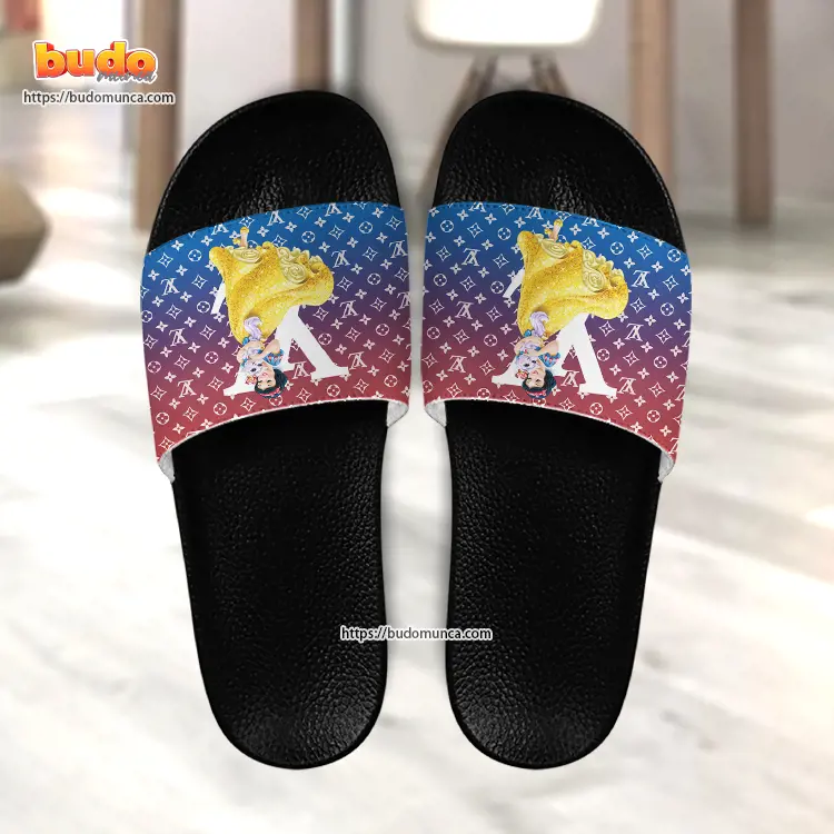 Slide sandals snow white dwarfs disney and louis vuitton gift unique slide sandals for man woman and kid